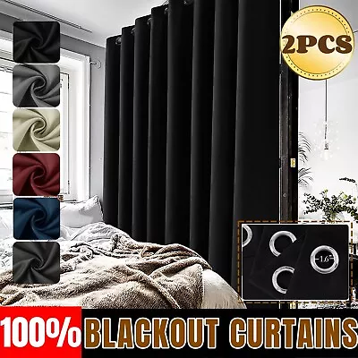 2X Blockout Curtains 100% Blackout Window Curtain Eyelet For Bedroom 3 Layers AU • $43.40