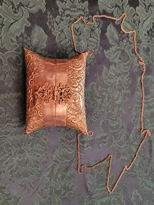 Vintage Ornate Art Deco Brass & Copper Evening Bag Pillow Purse With Chain • $19.99