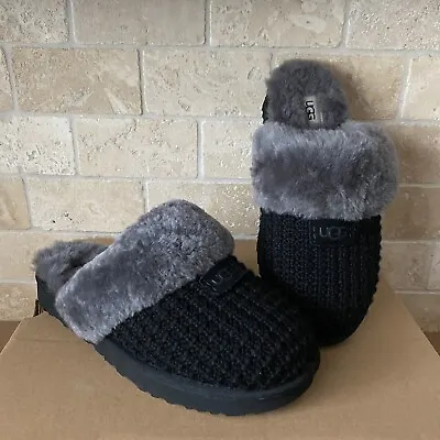 Ugg Cozy Knit Black Sheepskin Cuff / Lined Slip On Slipper Shoe Size 10 Women • $101.99