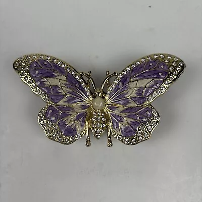 Vintage Jeweled Butterfly Shaped Trinket Box Purple Gold • $26.99