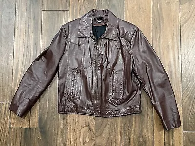 Vintage Jean Pierre Leather Jacket Motorcycle Brown 42 Café Racer Nice See Pics • $59.99