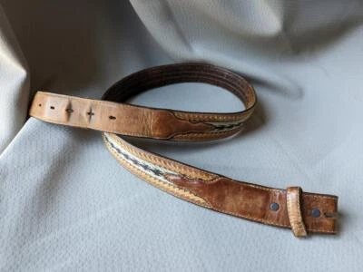 $24.95 • Buy Vintage TONY LAMA Buckle Belt SOUTHWESTERN Cowboy 36 Brown INDIAN PRINT Inlay