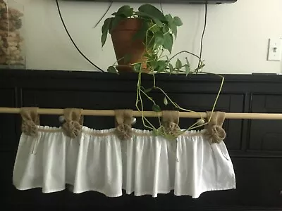 Natural Burlap Rod Pocket Opening/White Muslin Victorian Style Valance Curtain • $25