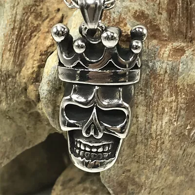 Mens Punk Crowned Skull Pendant Necklace Gothic Hip Hop Biker Jewelry Chain 24  • $12.99