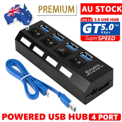 $15.95 • Buy Multi USB 3.0 Hub 4 Port High Speed Slim Compact Expansion Smart Splitter AU