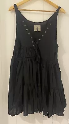 One Teaspoon Black Raw Hem Layered Smock Dress Cotton With Pockets  Size 6 • $19