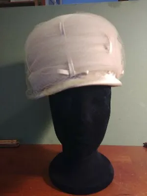  Vtg 50s UNION MADE WHITE STRAW  Pillbox Hat 22 Bon Marche Seattle • $15.99