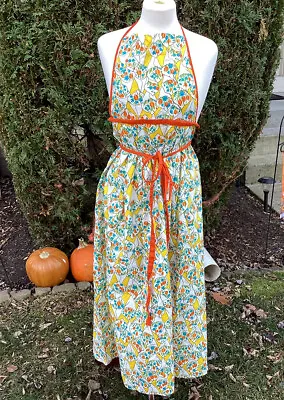 Rare Vintage Vera Neumann Full Length Hostess Apron Poppies Orange Gold Blue. A+ • $49