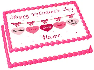 HAPPY VALENTINES DAY PINK HEARTS Birthday Image Edible Cake Topper Decoration • $8.50