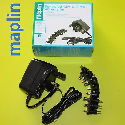 Maplin Regulated 4.5V 1200mA AC/DC Power Supply/ Adapter With 8 Tips   ***NEW*** • £14.99