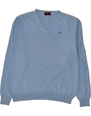 KAPPA Mens V-Neck Jumper Sweater Large Blue Cotton UV07 • £20.94