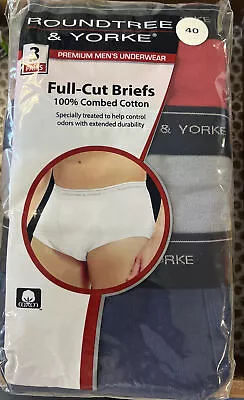 RoundTree & Yorke FULL CUT BRIEFS Mens 100% Combed Cotton  Size 40  3 Pr Multi • $14.99