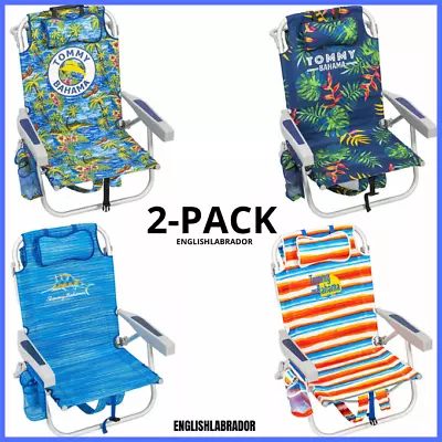 2-Pack Tommy Bahama Beach Chair Lay Flat Reclining Adjustable Storage NEW • $100.94