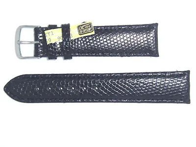 FLUCO  Genuine Lizard Leather Watch Band Strap Black 20 Mm  Echt Eidechse  • $53.94