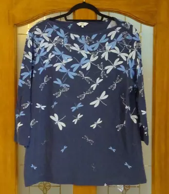 Cotton Traders Navy Long Sleeved Dragonfly Tee Shirt Size 18 • £2.75