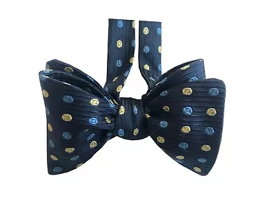 Silk Bow Tie For Men - Polka Dot On Navy Blue Bow Tie - Handcrafted - Self-tie • $20