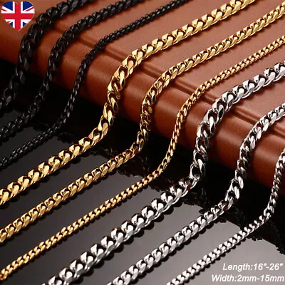 Stainless Steel 316l Mens Curb Chain Cuban Link Necklace Boys Chunky 3mm-15mm Uk • £3.89