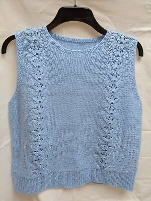 Women's Pale Blue Sleeveless Jumper/vest/tank Top Hand Knitted Pre-loved.  • £2.99