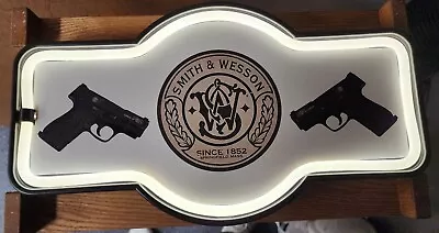 Smith & Wesson Promotional  Gun Sign 17  X 10   Illuminated Led Man Cave Sign. • $40