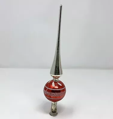 Vintage Christmas Tree Topper 8 Inch Mercury Glass Red & White W Mica • $14.99