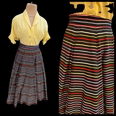 50s True Vintage Multi Color Grosgrain Ribbon  Full Striped Circle Skirt VLV • $48.55