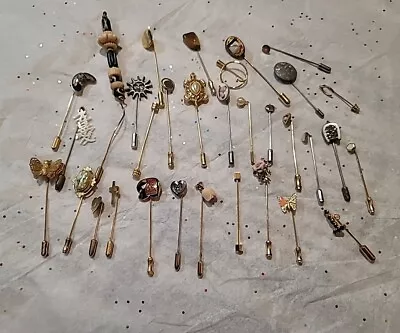 Vintage - Now Beautiful Estate Lot Of  Various 32 Stick Hat Lapel Pins • $20