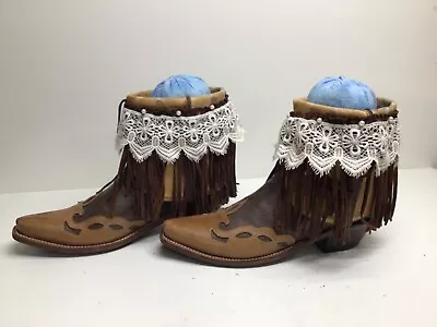 Vtg Womens Old West Inlay Customized Cowboy Brown  Boots Size 9 • $39.99