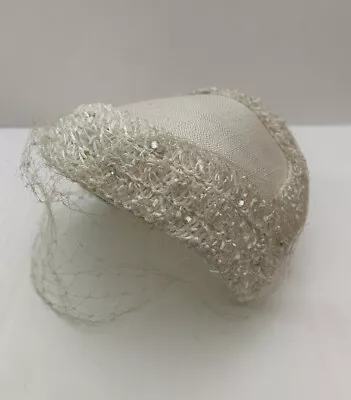 Vintage Caplet Wedding Hat In Off White W/ Sequins  BRIDE • $28