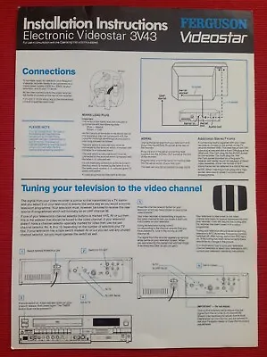 £9.99 • Buy Ferguson Videostar 3V43 Hi-FI Video Recorder Original Installation Instructions