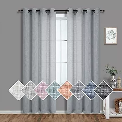 Grey White Sheer Curtains 96 Inches Long For Living Room 2 Panels Grommet Opaque • $41.23