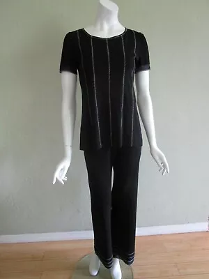 CHANEL 2002 Contrast Stitch Logo Button Back Pant Suit In Black Size 36 • $425