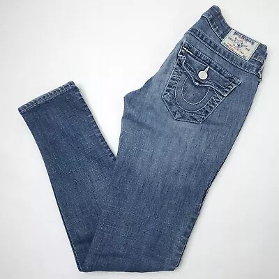 True Religion Women’s Size 27 Skinny Low Rise Blue Jeans USA MADE Flap Pockets • $24.88