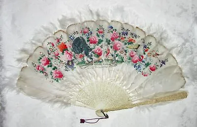 Antique Chinese Export Hand Painted Feather Hand Fan Circa 1870 • $325