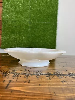 Anchor Hocking Vintage Milk Glass Square Bowl 8 1/2  Footed White Grape & Leaves • $20.99