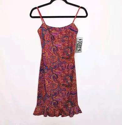 Vintage Y2K 90s City Triangle Sz S Paisley 70s Retro Fairy Mini Dress Ruffled  • $49.99