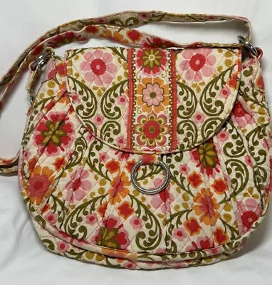 Vera Bradley Folkloric Saddle Up Pink Orange Green Floral Crossbody Shoulder Bag • $19.99