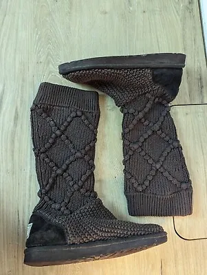 UGG Y2K Classic Argyle Knit Cozy Slouchy Sweater Boots Brown Sheepskin W 7 • $49.95