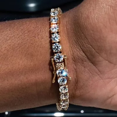 925 Sterling Silver 5.5CT Round Real Moissanite Men's Engagement Tennis Bracelet • $184.76