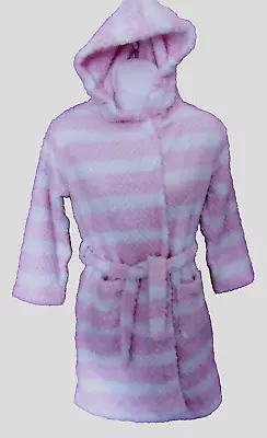 JOHN LEWIS GIRL 8 YRS Waffle Fleece STRIPED HOODED DRESSING GOWN Pink/white VGC • £4.99