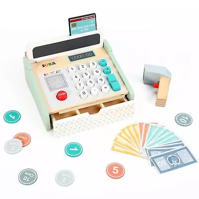 SOKA Wooden New Cash Register Toy Classic Cashier Roleplay Money Till Playset 3+ • £19.99