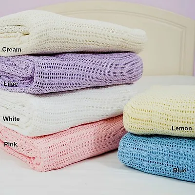 100% Cotton Cellular Blanket SingleDoubleKing  • £39.99