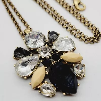 J. Crew Clear Crystal Pendant Necklace 28 In Runway Black Cream • $19.58