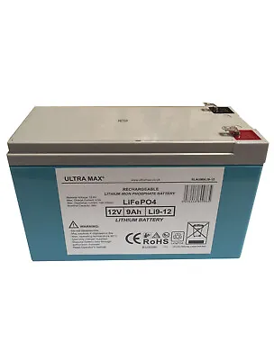£65.40 • Buy ULTRAMAX LI9-12, 12V 9Ah Lithium Iron Phosphate Battery Replaces NP7-12 12v 7Ah
