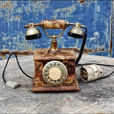 Vintage 60s Marble Onyx Rotary Telephone Old Rotary Dial Phone Victorian Italy • $450