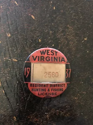 Vtg Orig 1937 Rare West Virginia Resident District Hunting Fishing License Pin • $40