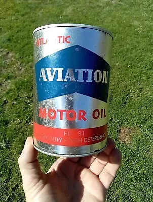 Vintage Atlantic Aviation Airplane Airport Service Motor Oil Can (No Top) • $11.95