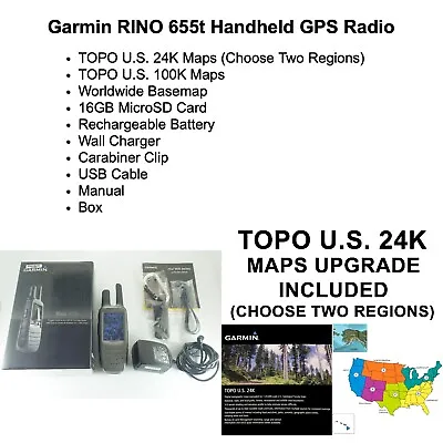 Garmin RINO 655t GPS Radio W/ Maps Upgrade TOPO US 24K Topographic Two Regions • $375