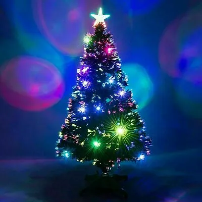 £74.99 • Buy Bushy Christmas Tree With LED Fibre Optic Lights Metal Stand Xmas Decor 2-7FT UK