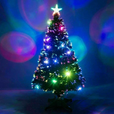£3.99 • Buy Bushy Christmas Tree With LED Fibre Optic Lights Metal Stand Xmas Decor 2-7FT UK