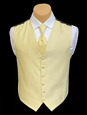 Men's Armanno Light Canary Yellow Tuxedo Vest & Long Tie Cruise Wedding Prom  • $9.99